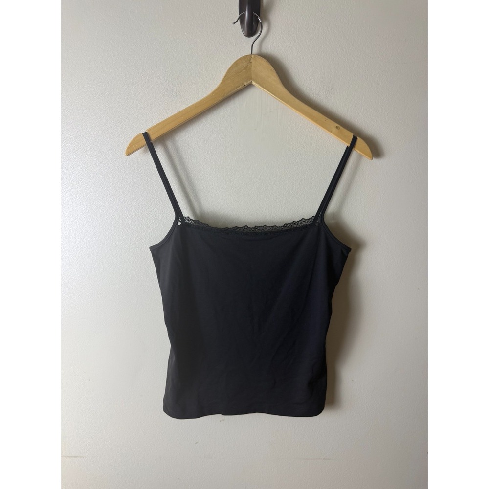 Ann Taylor Top Womens M Black Nylon Scoop Neck Adjustable Spaghetti Strap
